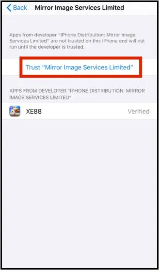 Developer page with the blue Trust link highlighted