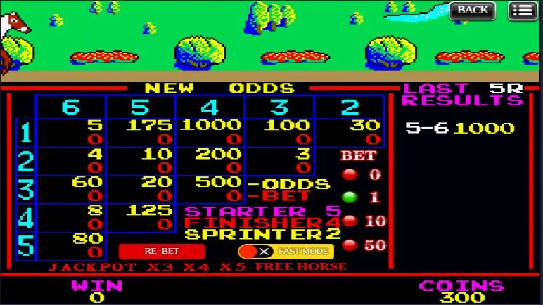 King Derby board after a race with 5-6 paying 1000 in the results column
