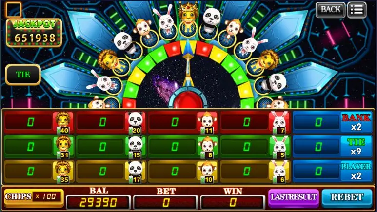 The Forest Dance betting grid with multipliers for each animal and colour