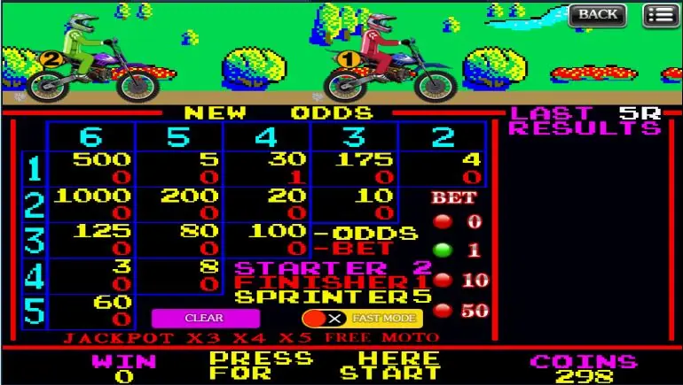 Odds board with PRESS HERE FOR START after coins are placed