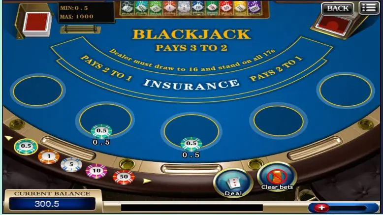 Two 0.5 bets placed on the XE88 blackjack table before the deal