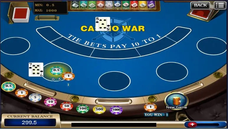 A Casino War round where the player's seven beats the dealer's five
