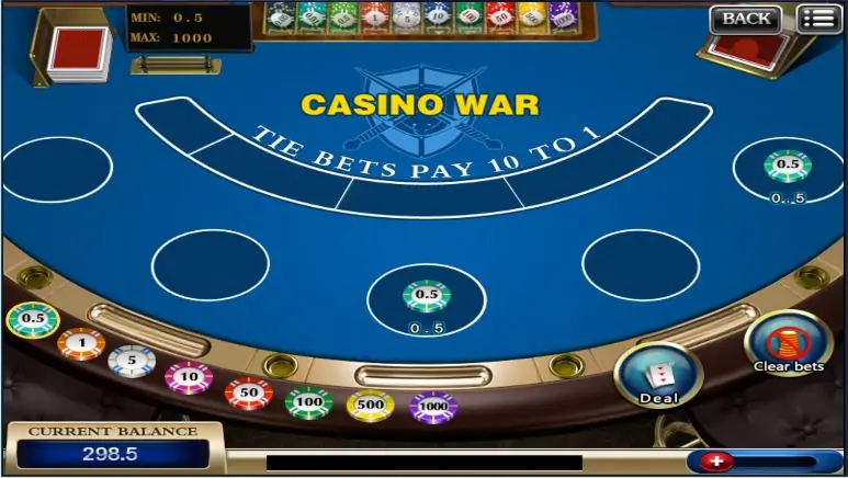 Chips placed in two Casino War betting areas before the deal