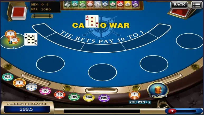 A winning Casino War hand with a nine of spades for the player