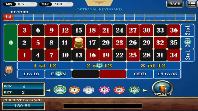 XE88 roulette result showing a win of 4 on a total bet of 2