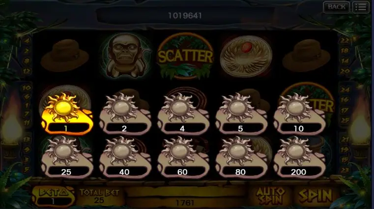 Treasure Chase bonus screen with ten stone discs marked from 1 to 200