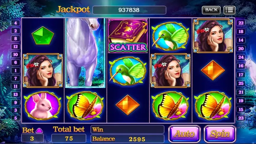 Unicorns slot on XE88 with the unicorn on reel two and a bet of three per line