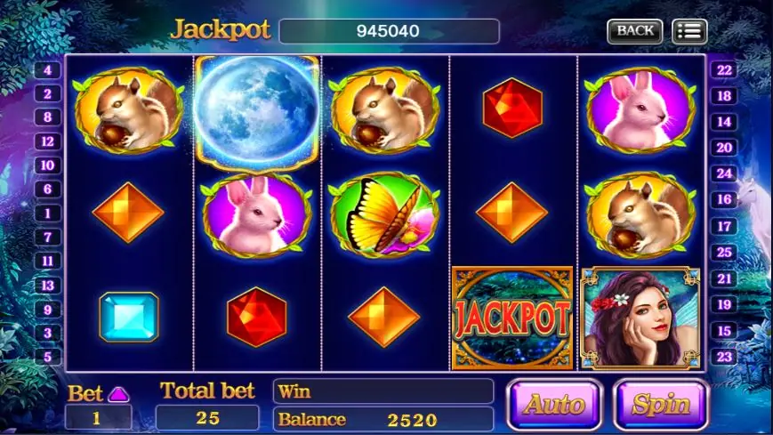 Unicorns reels with squirrels, a rabbit, gems and the full moon symbol